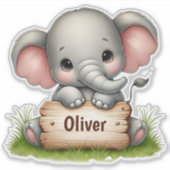 Cute Baby Elephant Holding a Name Sign Sticker (Voorkant)