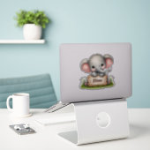 Cute Baby Elephant Holding a Name Sign Sticker (Laptop op bureau)