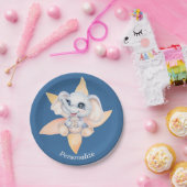 Cute Baby Elephant in Flower Blue Grey Personalize Papieren Bordje (Feest)