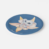 Cute Baby Elephant in Flower Blue Grey Personalize Papieren Bordje (Gekanteld)