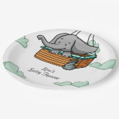 Cute Baby Elephant in Hot Air Ballon Basket Party Papieren Bordje (Gekanteld)