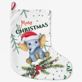 Cute Baby Elephant in Red Santa Hat Grote Kerstsok