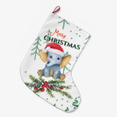 Cute Baby Elephant in Red Santa Hat Grote Kerstsok (Voorkant (Hangend))