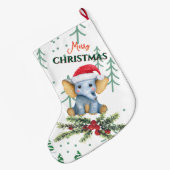 Cute Baby Elephant in Red Santa Hat Grote Kerstsok (Achterkant (Hangend))