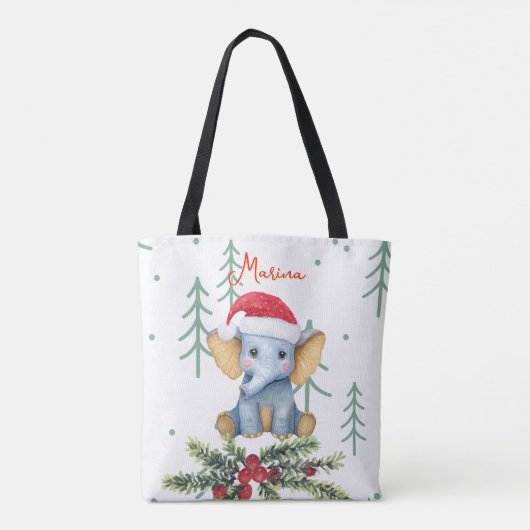 Cute Baby Elephant in Red Santa Hat Tote Bag (Achterkant)