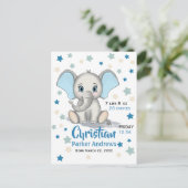 Cute Baby Elephant met Blue Ears Boy Birth Stats Briefkaart (Staand voorkant)