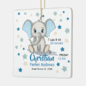 Cute Baby Elephant met Blue Ears Boy Birth Stats Keramisch Ornament (Links)