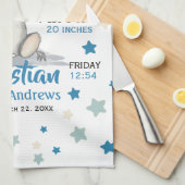 Cute Baby Elephant met Blue Ears Boy Birth Stats Theedoek (Quarter Fold)