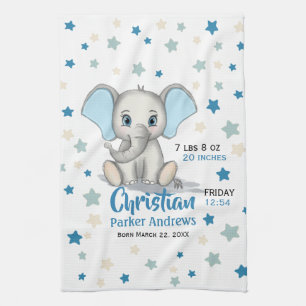Cute Baby Elephant met Blue Ears Boy Birth Stats Theedoek