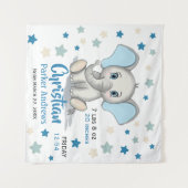 Cute Baby Elephant met Blue Ears Boy Birth Stats Wandkleed (Voorkant (horizontaal))