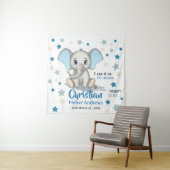 Cute Baby Elephant met Blue Ears Boy Birth Stats Wandkleed (In situ)