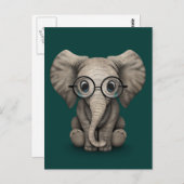 Cute Baby Elephant met leesbril Blauwgroen Briefkaart (Voorkant / Achterkant)