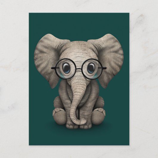 Cute Baby Elephant met leesbril Blauwgroen Briefkaart (Voorkant)