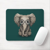 Cute Baby Elephant met leesbril Blauwgroen Muismat (Met muis)