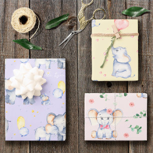 Cute Baby Elephant met mama Waterverf Girl Inpakpapier Vel