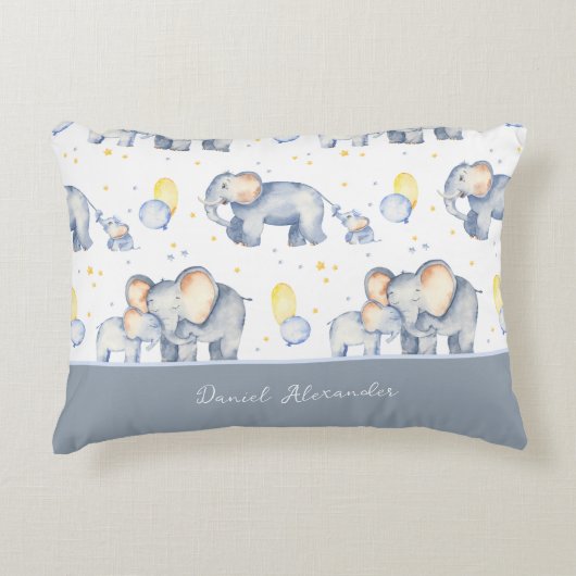Cute Baby Elephant met mammie Waterverf Accent Kussen (Voorkant)