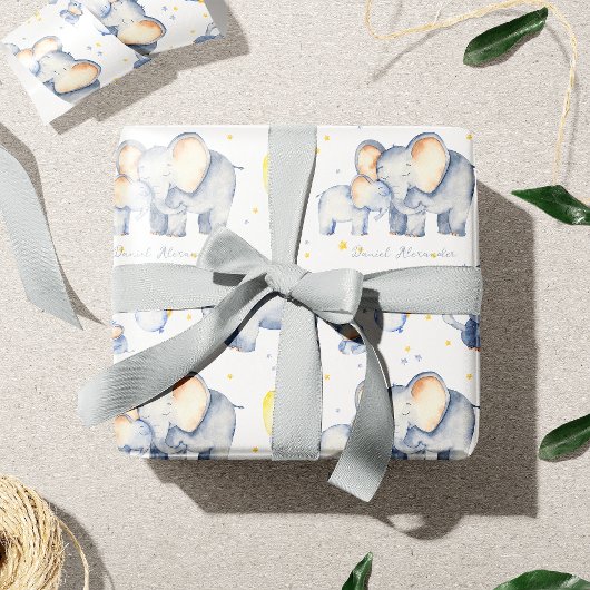 Cute Baby Elephant met mammie Waterverf Cadeaupapier