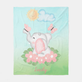 Cute Baby Elephant met roze bloemen Fleece Deken