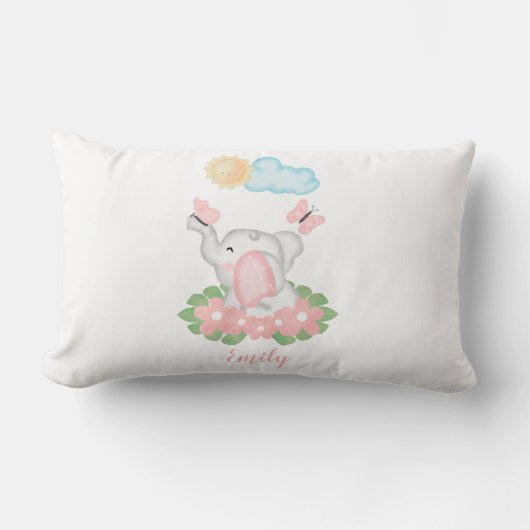 Cute Baby Elephant met roze bloemen Kussen (Voorkant)