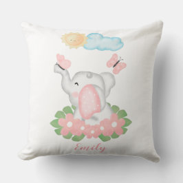 Cute Baby Elephant met roze bloemen Kussen