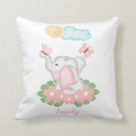 Cute Baby Elephant met roze bloemen Kussen