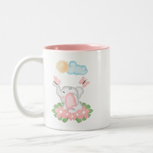 Cute Baby Elephant met roze bloemen Mok (Links)