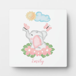 Cute Baby Elephant met roze bloemen Plaque Fotoplaat