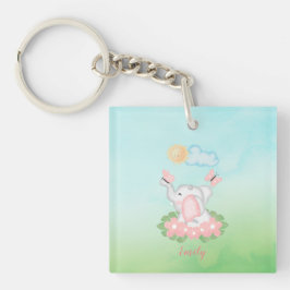 Cute Baby Elephant met roze bloemen Sleutelhanger