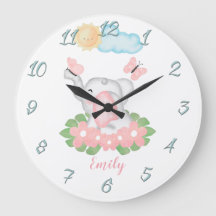 Cute Baby Elephant met roze bloemen Wall Clock