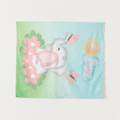 Cute Baby Elephant met roze bloemen Wandkleed (Voorkant (horizontaal))