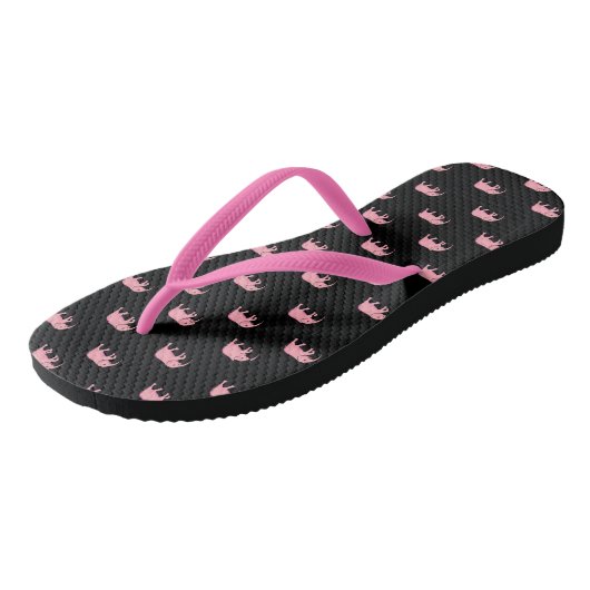 Cute Baby Elephant Moderne Roze Black Teenslippers (Schuin)