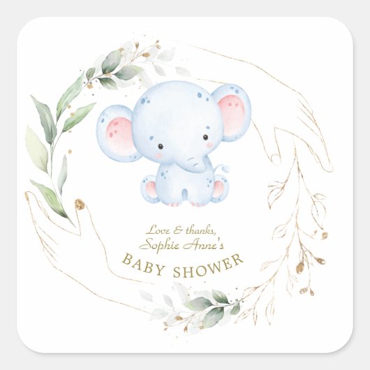 Cute Baby Elephant Oerwoud Greenery Baby shower Vierkante Sticker (Voorkant)