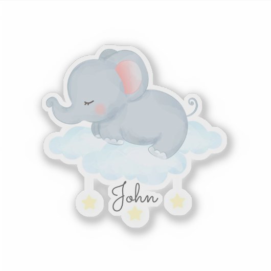 Cute Baby Elephant on Cloud Sticker (Voorkant)