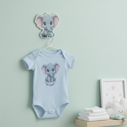 Cute Baby Elephant Personalized Name Baby Bodysuit
