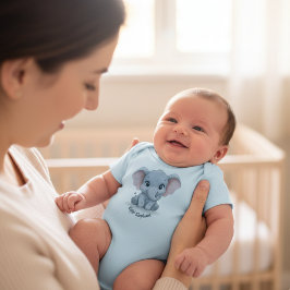 Cute Baby Elephant Personalized Name Baby Bodysuit