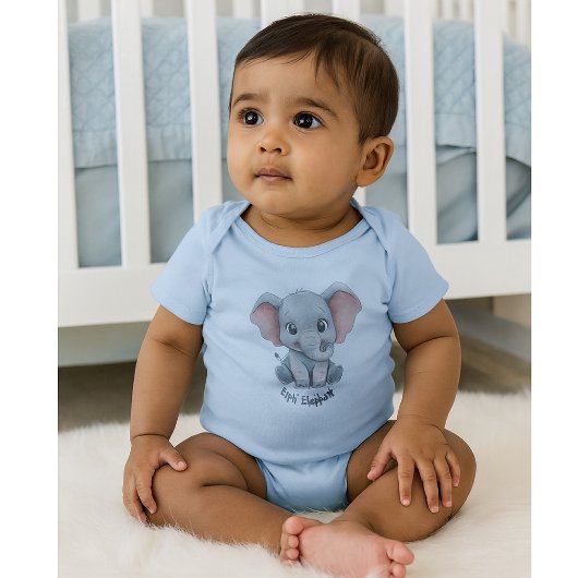 Cute Baby Elephant Personalized Name Baby Bodysuit