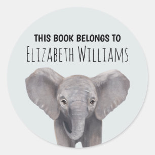 Cute Baby Elephant Personalized Name School Ronde Sticker
