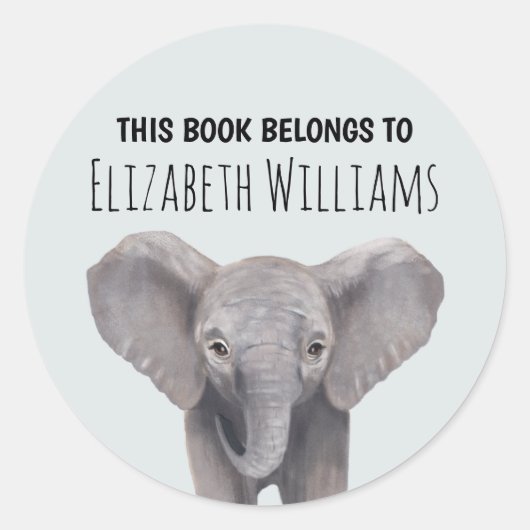 Cute Baby Elephant Personalized Name School Ronde Sticker (Voorkant)