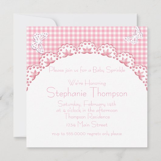 Cute Baby Elephant Pink Baby Sprinkle Shower Kaart (Achterkant)