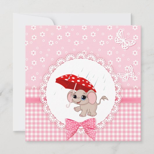 Cute Baby Elephant Pink Baby Sprinkle Shower Kaart (Voorkant)