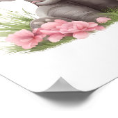 Cute Baby Elephant Pink Flowers Nursery Poster (Hoek)