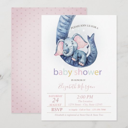 Cute Baby Elephant Polka Dots Baby shower Kaart (Voorkant / Achterkant)