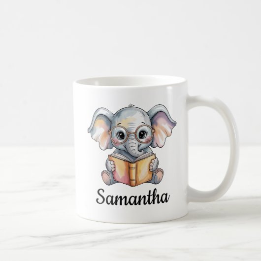 Cute Baby Elephant Reading a Book Custom Koffiemok (Rechts)