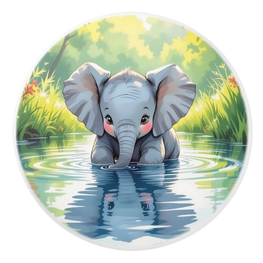 Cute Baby Elephant Reflection  Keramische Knop (Voorkant)