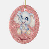 Cute Baby Elephant roze glitter personaliseren Keramisch Ornament (Rechts)