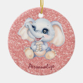 Cute Baby Elephant roze glitter personaliseren Keramisch Ornament (Voorkant)