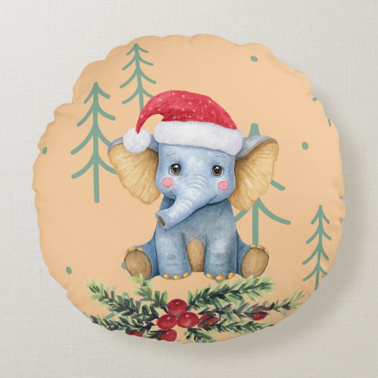 Cute Baby Elephant Safari Theme Rond Kussen (Voorkant)