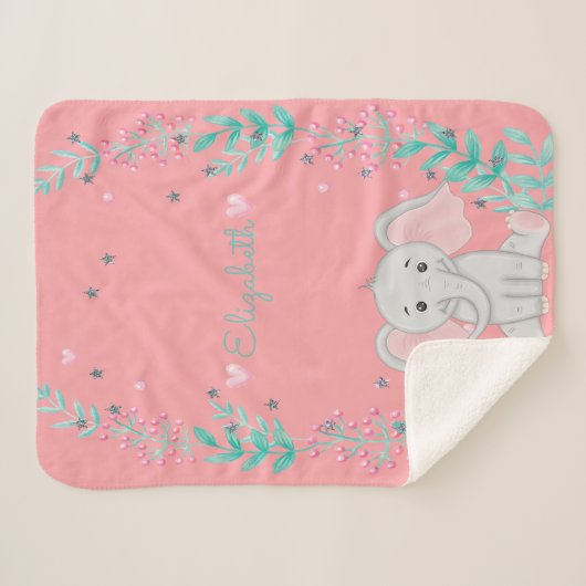 Cute Baby Elephant Sherpa Deken (Voorkant (horizontaal))