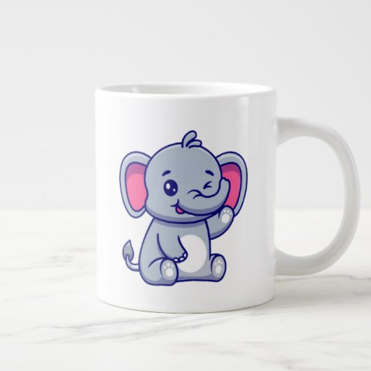 Cute Baby Elephant Sitting Cartoon-23800 Grote Koffiekop (Rechts)