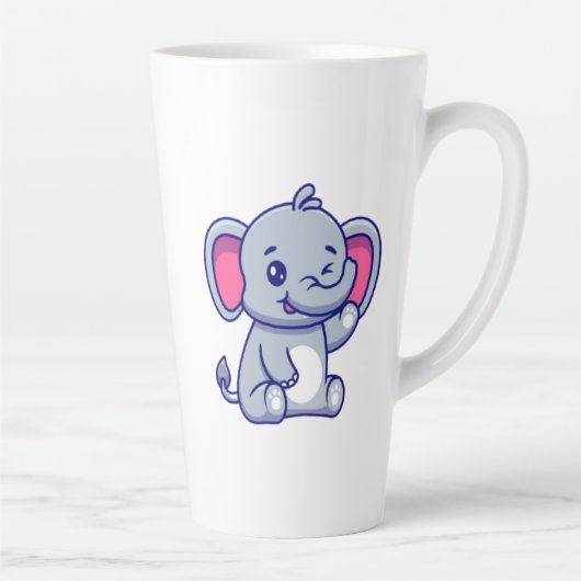 Cute Baby Elephant Sitting Cartoon-23800 Latte Mok (Rechts)